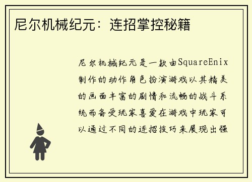 尼尔机械纪元：连招掌控秘籍